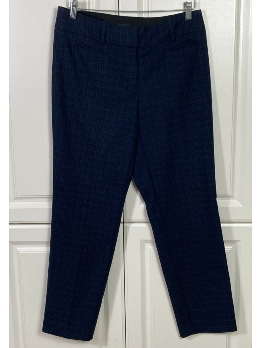 Loft Pant Size 6 Julie Blue Black Check Plaid Trouser Straight Leg Stretch Work